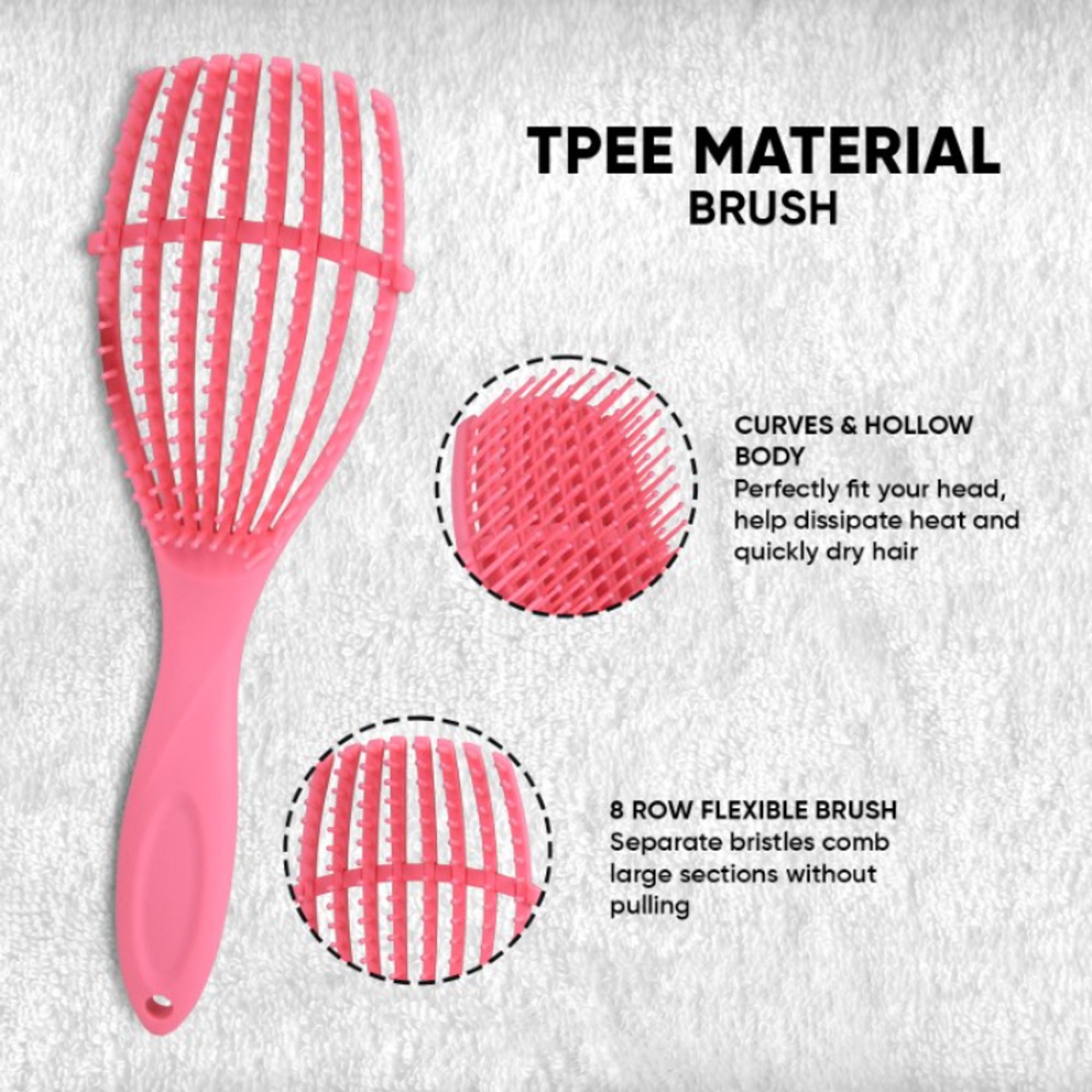 ZEYU Detangler Hairbrush for Curly Hair – 8-Row Flexible & Soft Nylon Bristles - Pink