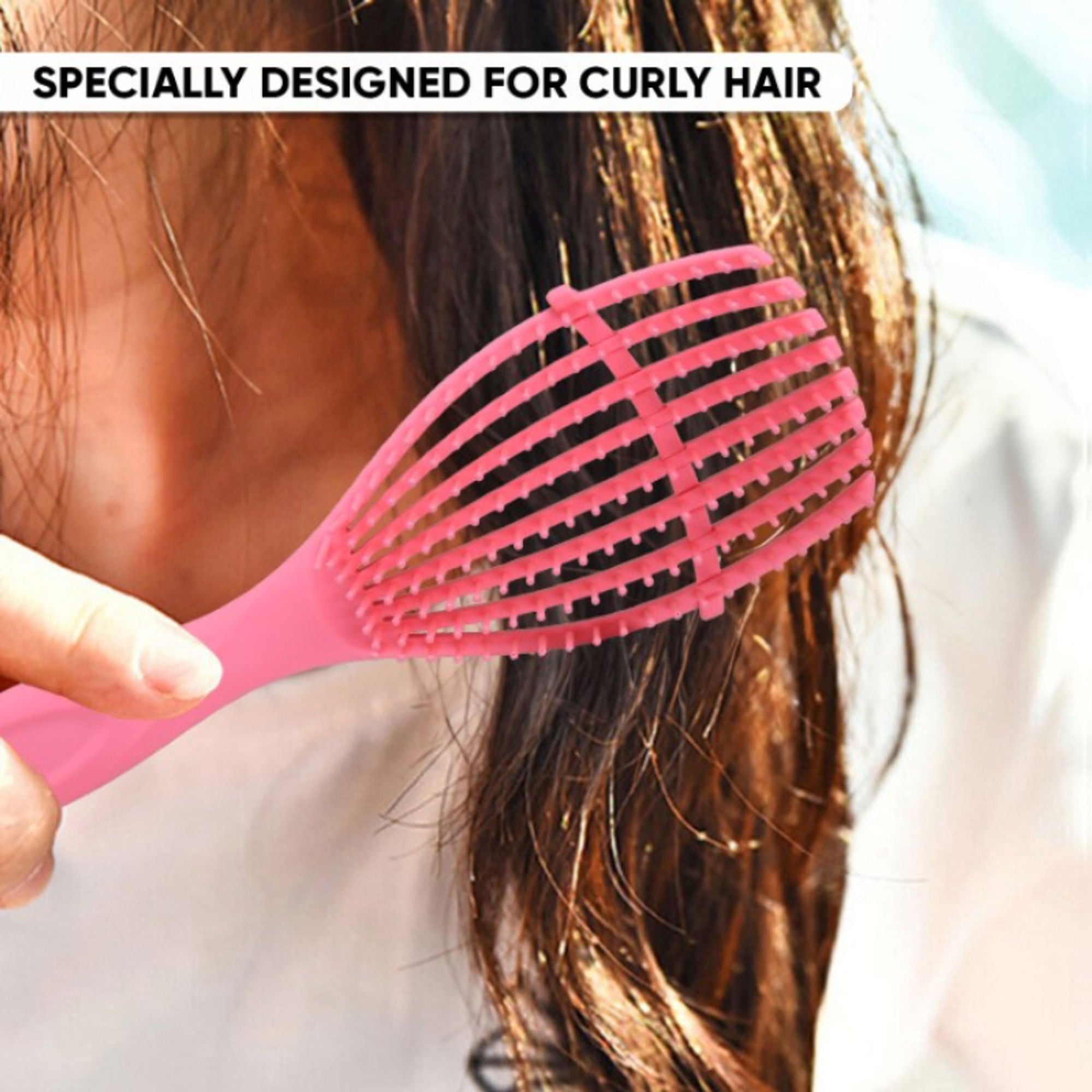 ZEYU Detangler Hairbrush for Curly Hair – 8-Row Flexible & Soft Nylon Bristles - Pink