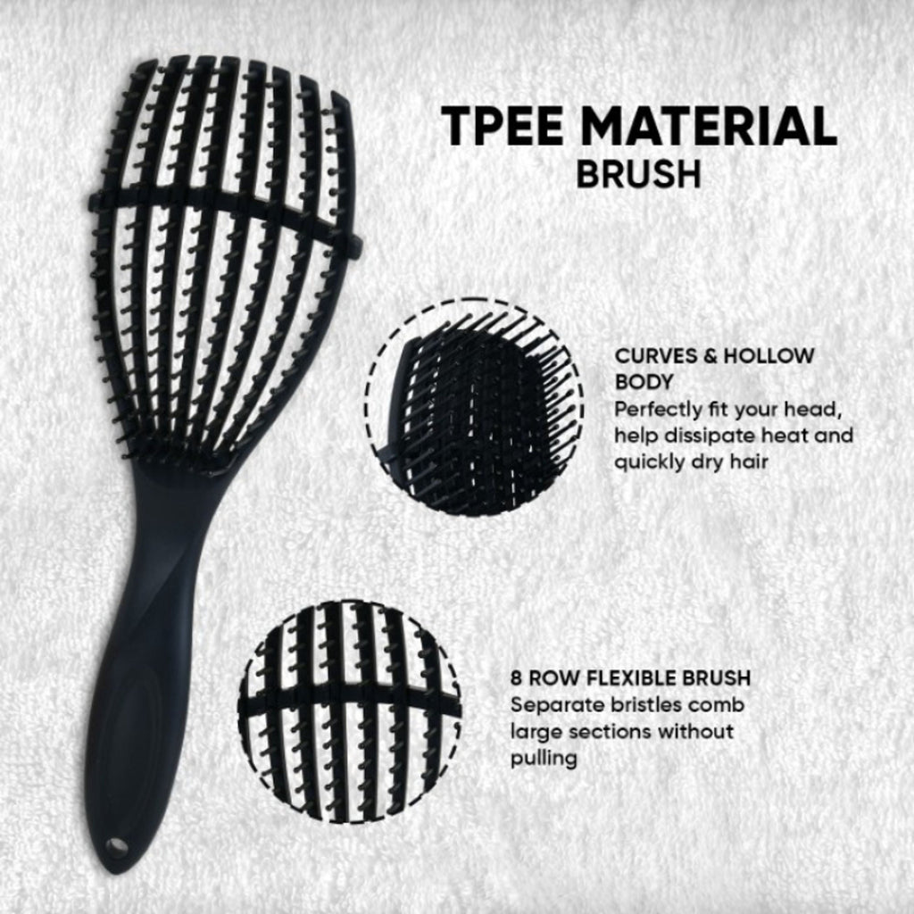 ZEYU Detangler Hairbrush for Curly Hair – 8-Row Flexible & Soft Nylon Bristles - Black