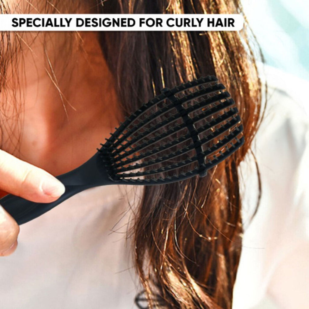 ZEYU Detangler Hairbrush for Curly Hair – 8-Row Flexible & Soft Nylon Bristles - Black