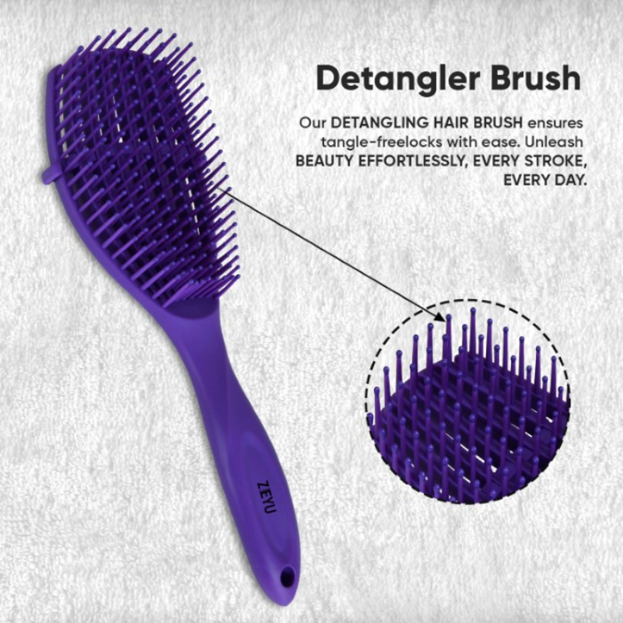 ZEYU Detangler Hairbrush for Curly Hair – 8-Row Flexible & Soft Nylon Bristles- Blue