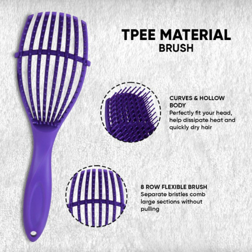 ZEYU Detangler Hairbrush for Curly Hair – 8-Row Flexible & Soft Nylon Bristles- Blue