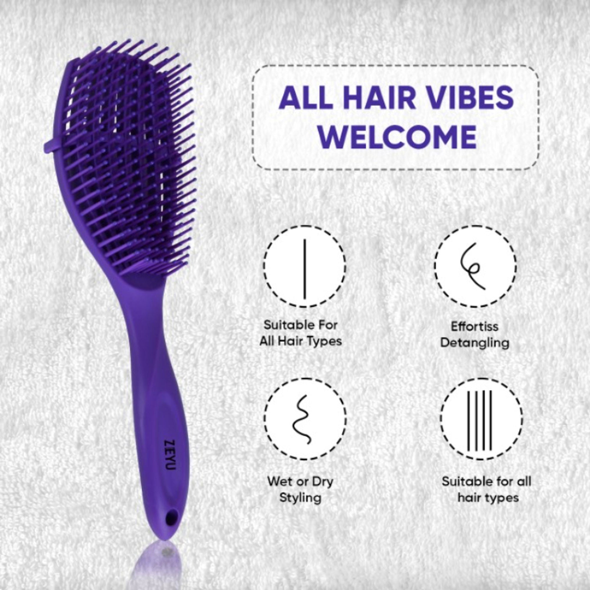 ZEYU Detangler Hairbrush for Curly Hair – 8-Row Flexible & Soft Nylon Bristles- Blue