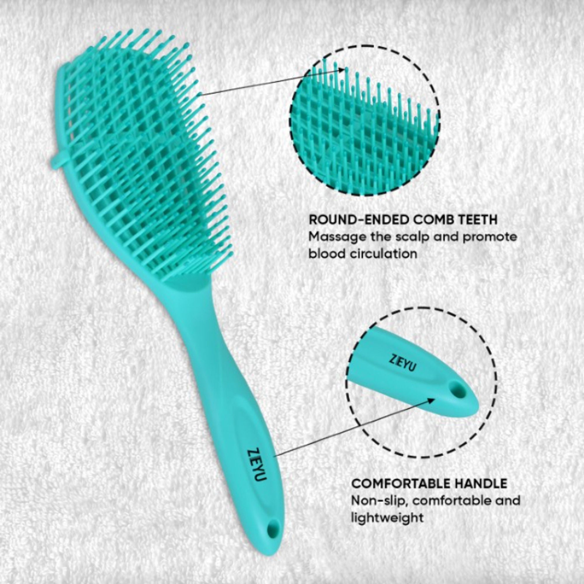 ZEYU Detangler Hairbrush for Curly Hair – 8-Row Flexible & Soft Nylon Bristles - Green