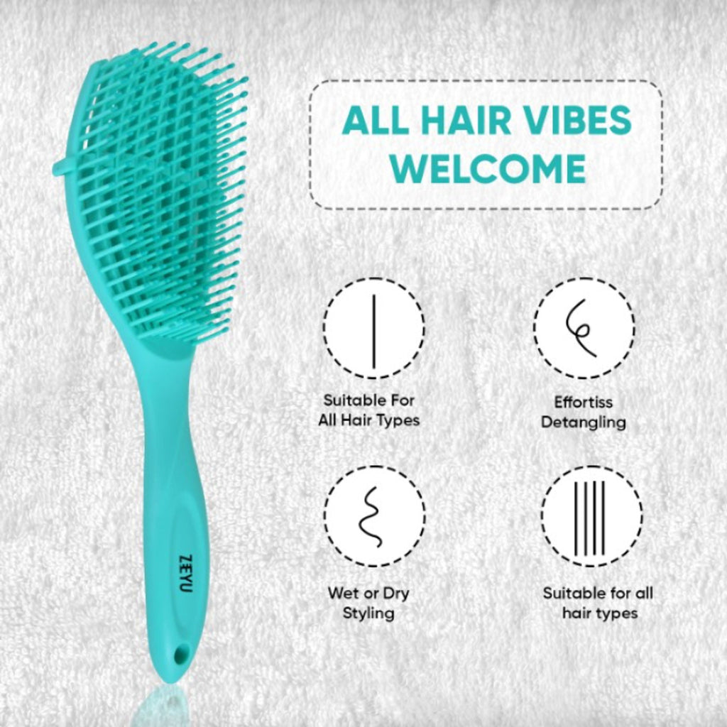 ZEYU Detangler Hairbrush for Curly Hair – 8-Row Flexible & Soft Nylon Bristles - Green