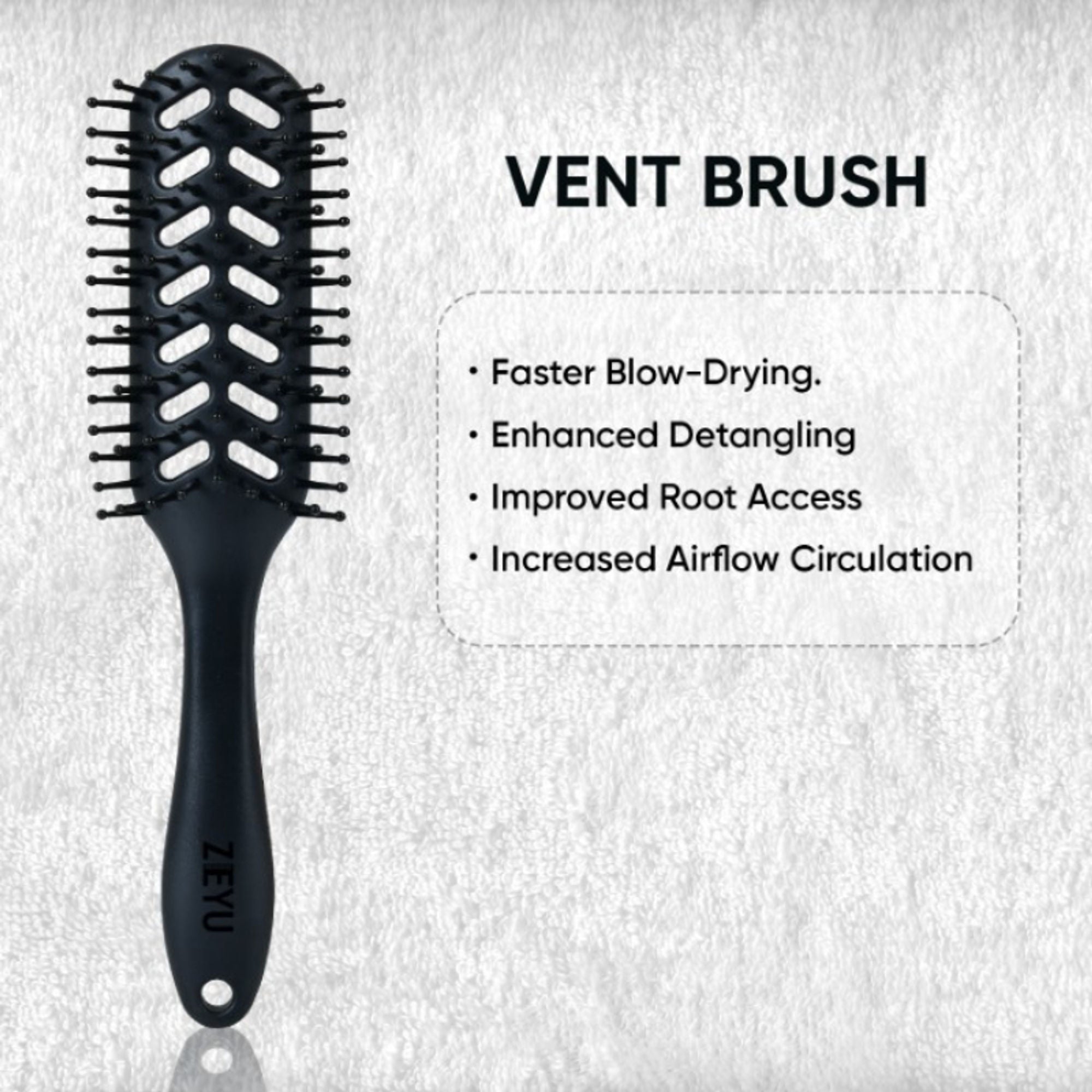 ZEYU Vent Hairbrush for Fast Drying and Detangling, Lightweight Brush - Black