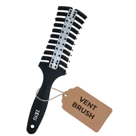 ZEYU Vented HairBrush With Metal Plate & Bristles- Black Silver