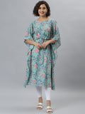 Janasya Sea Green Floral Printed Kaftan Kurta - Distacart