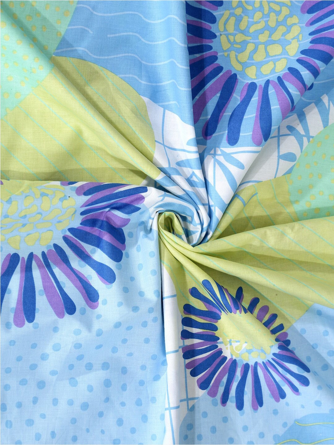 BOMBAY DYEING Serenita Blue Printed Cotton 144 TC King Bedsheet with 2 Pillow Covers