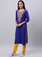 Souchii Blue & cool black Embroidered Mirror Work Grandeur & Majestic Artwork Kurta - Distacart