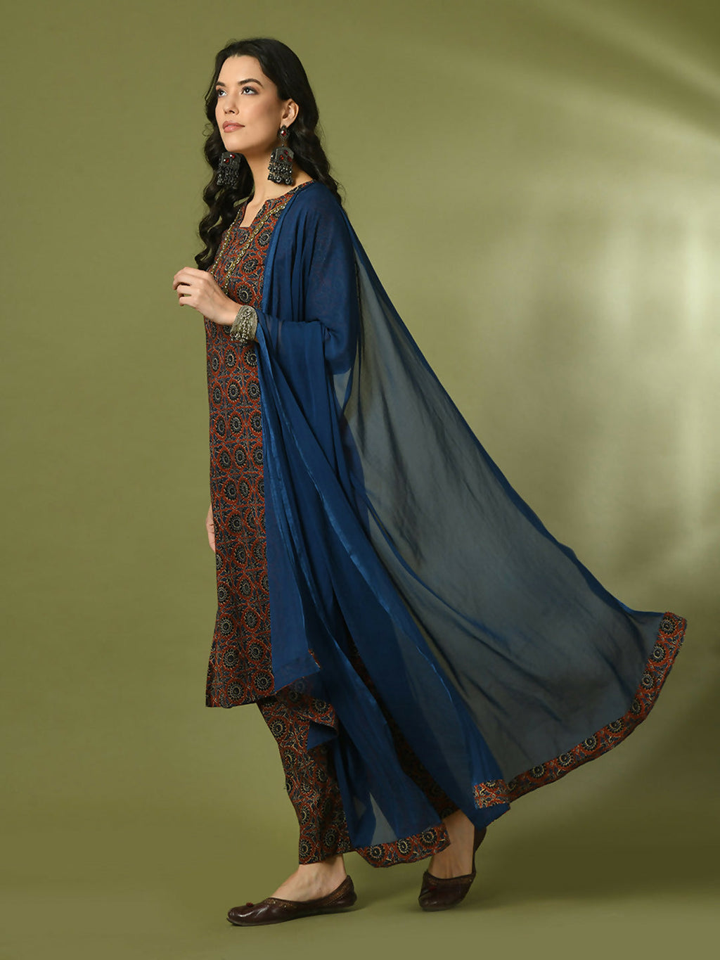 Myshka Women's Multi Printed Cotton Straight Party Kurta Set With Dupatta