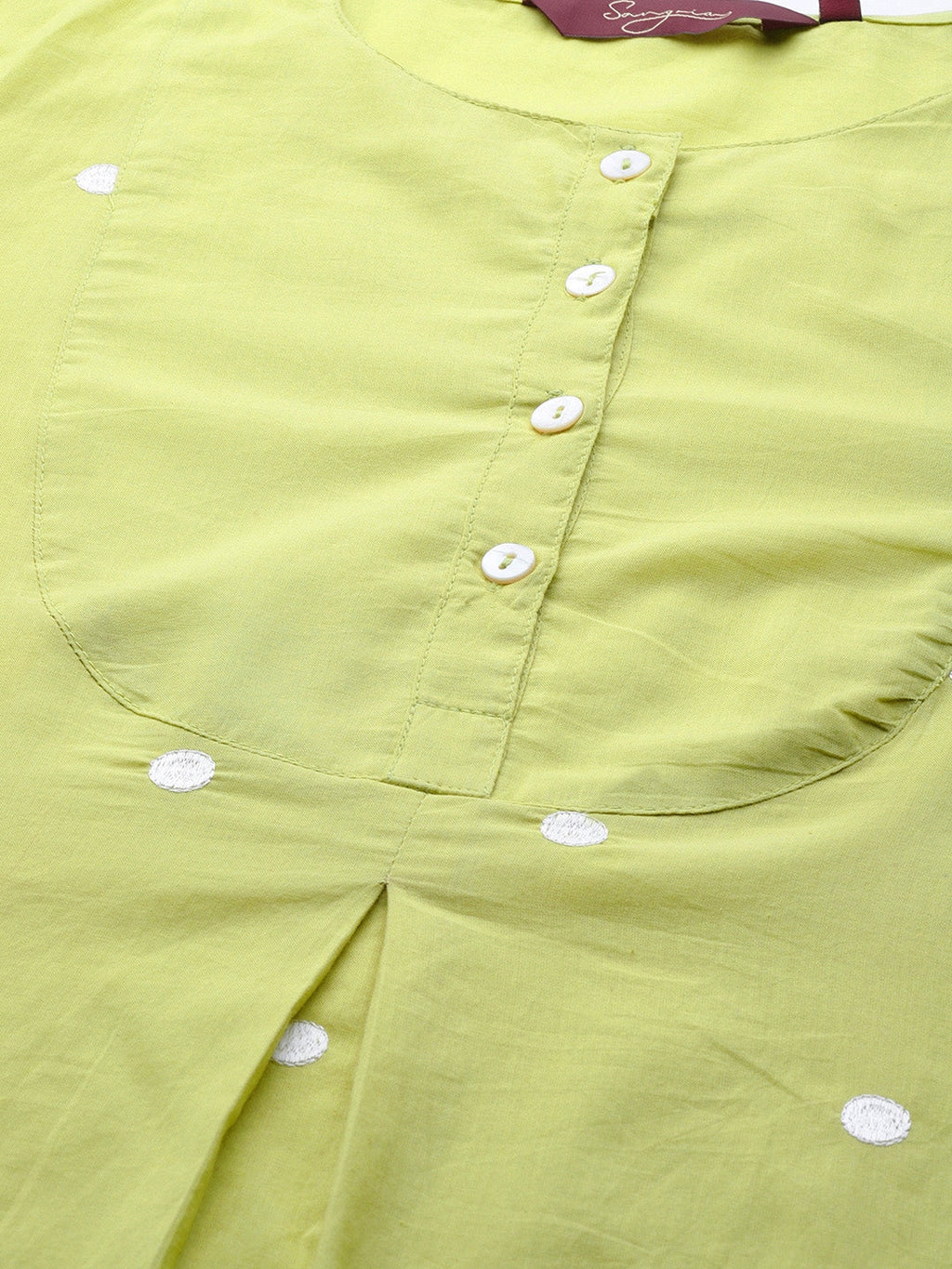 Sangria Women Green & White Embroidered Pure Cotton Asymmetric Kurta with Palazzos