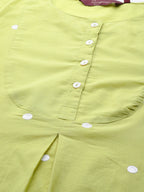 Sangria Women Green & White Embroidered Pure Cotton Asymmetric Kurta with Palazzos