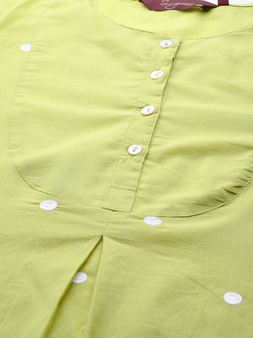 Sangria Women Green & White Embroidered Pure Cotton Asymmetric Kurta with Palazzos