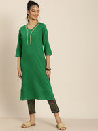 Sangria Women Green Pure Cotton Bandhani Kurta with Trousers