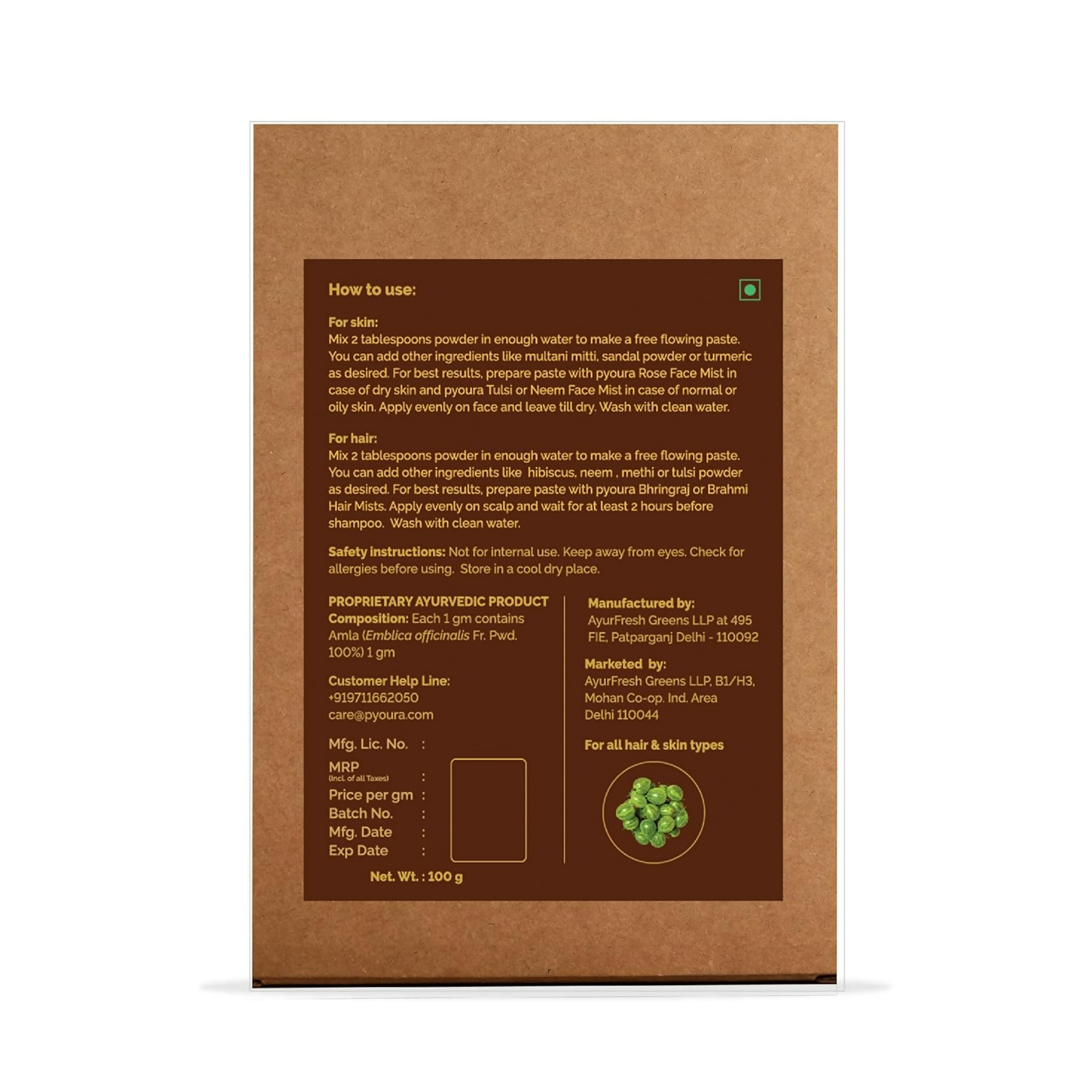 Pyoura Pure Amla Powder 100% Natural Hygienically Dried Mask For Hair Growth & Healthy Scalp