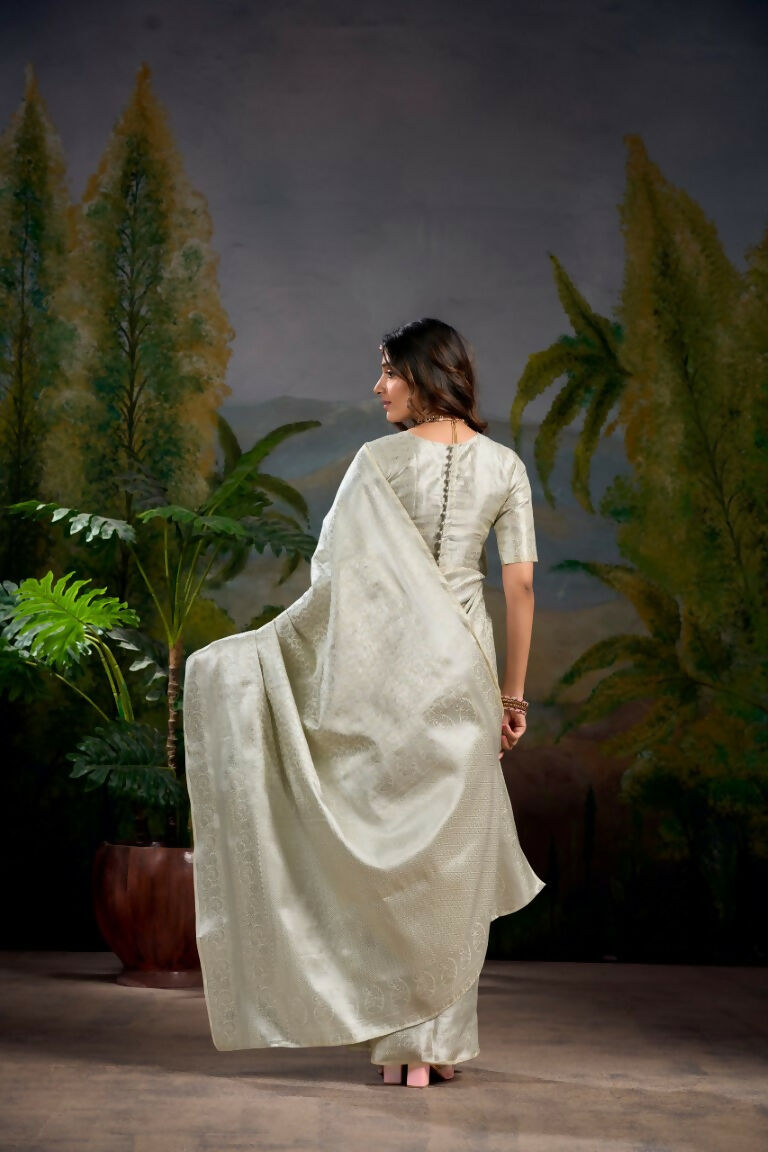 Vastranavya Off White Kanjivaram Zari Weaving Work Saree with Unstitched Blouse