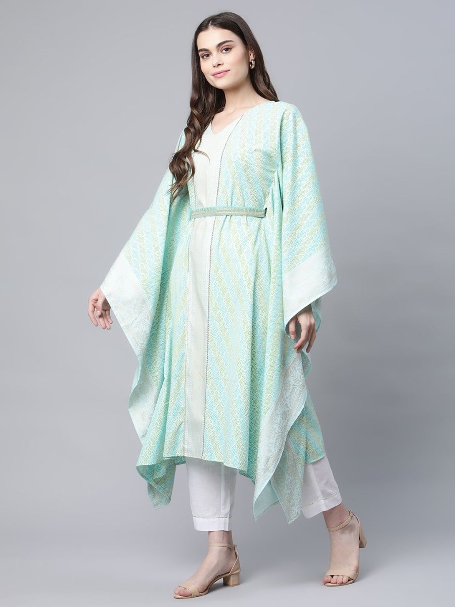 Ahalyaa Women Sea Green Crepe Printed Kaftan Kurta - Distacart