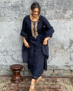 The52 Blue Women's Gorgeous Embroidered Viscose Chanderi Fabric Straight Kurta Pant with Dupatta Set - Distacart