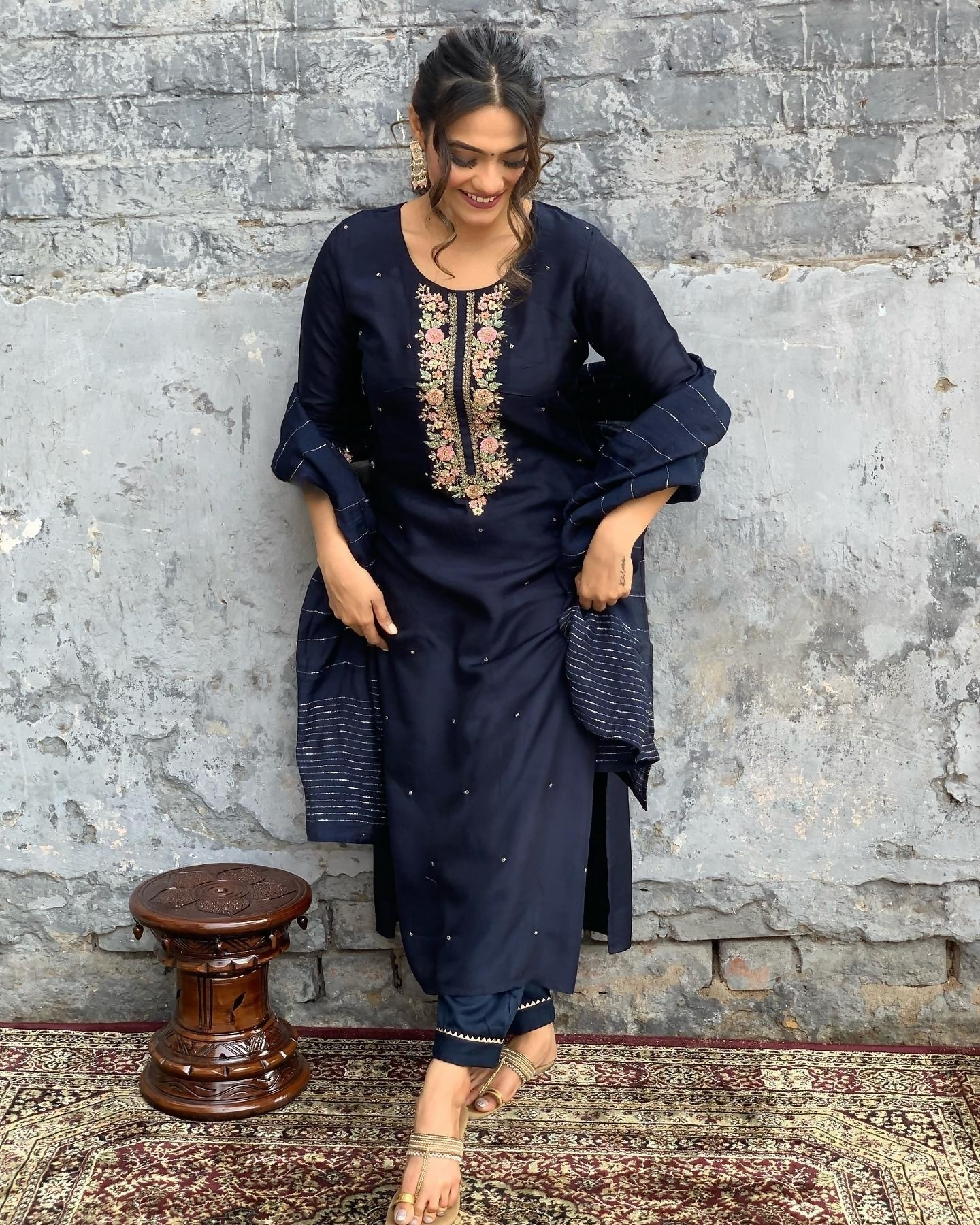 The52 Blue Women's Gorgeous Embroidered Viscose Chanderi Fabric Straight Kurta Pant with Dupatta Set - Distacart