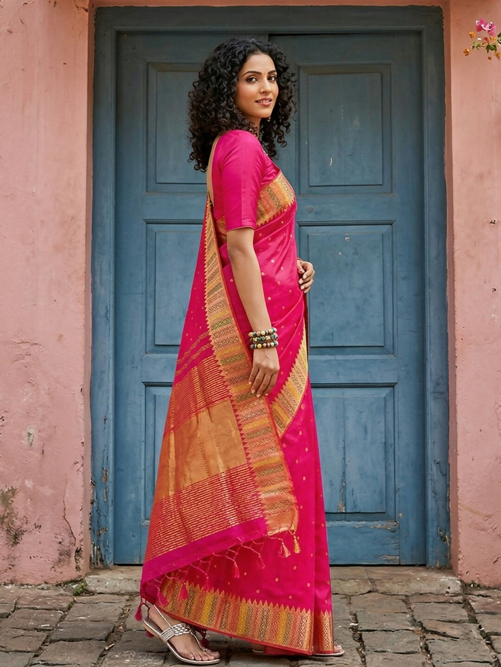 Shree Shyam Fashion Pink Silk Blend Saree - Distacart