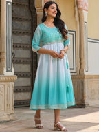 Juniper Women Teal Georgette Embroidered Maxi Dress - Distacart