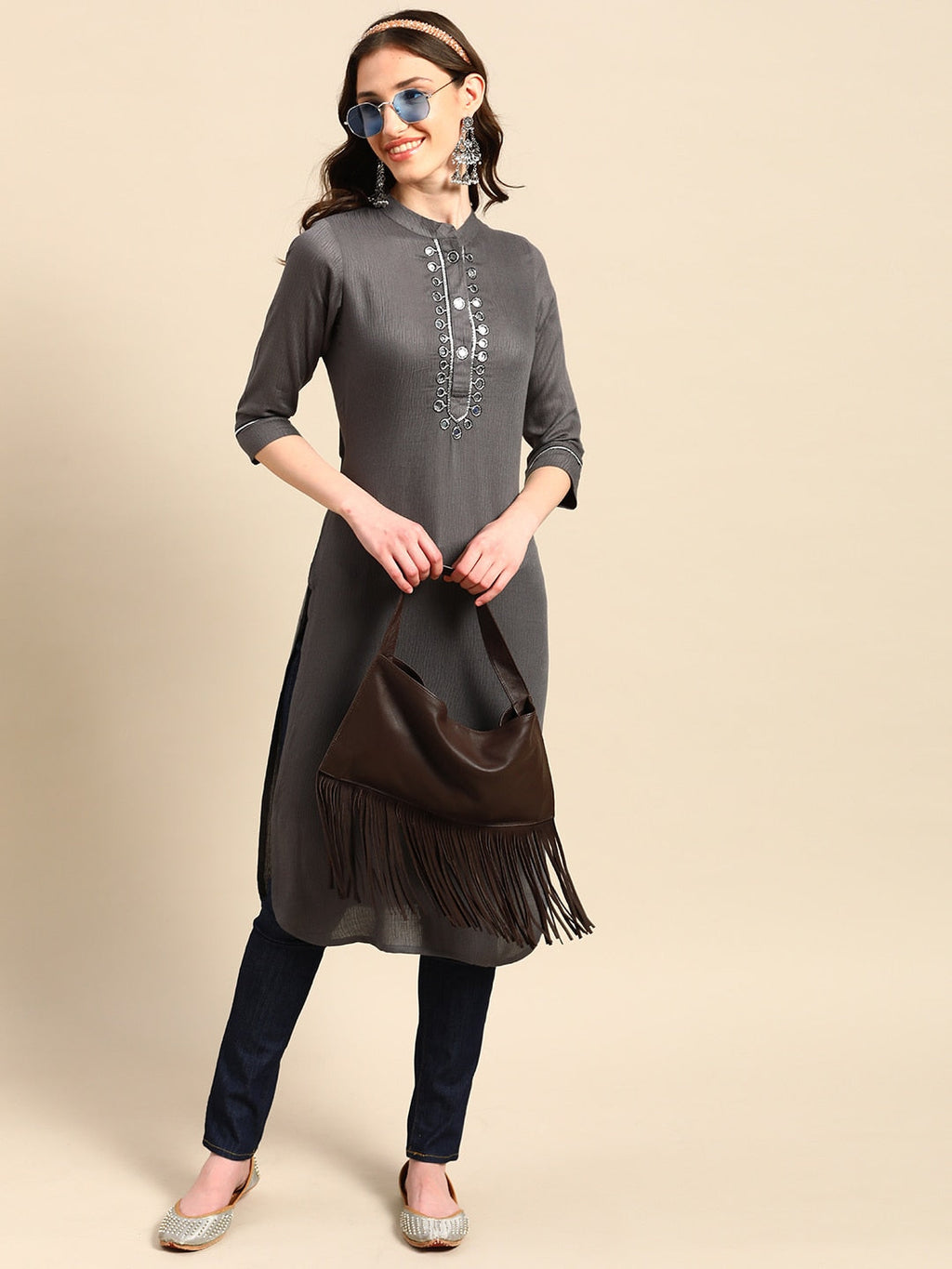 Sangria Yoke Design Mirror Work Kurta