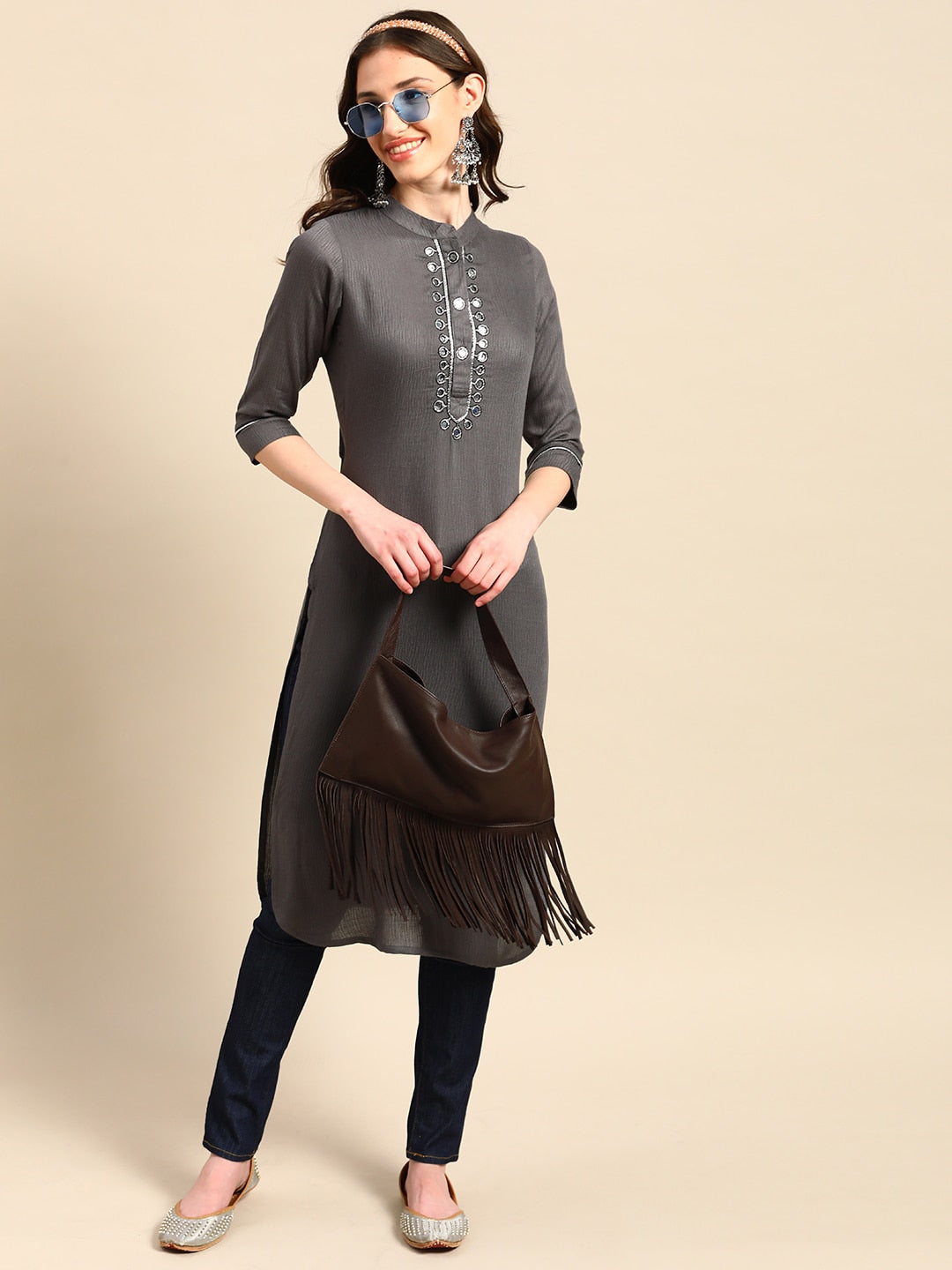 Sangria Yoke Design Mirror Work Kurta