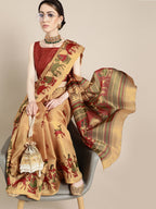 Saree Mall Saree Mall Creamy Mustard and Red Art Silk Saree