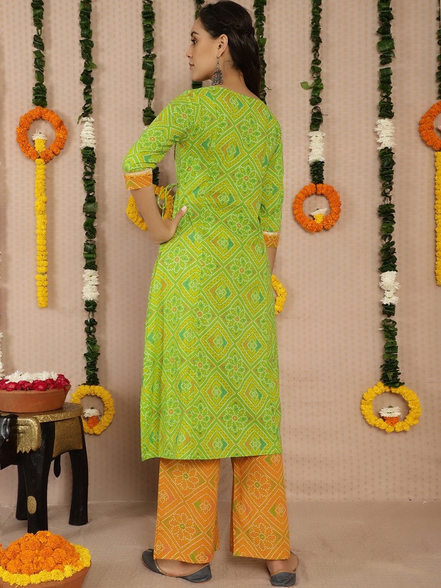 Aks Bandhani Printed Gotta Patti Pure Cotton Angrakha Kurta With Palazzos