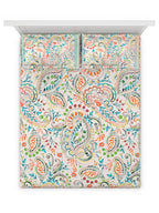 DDecor White & Turquoise Blue Motifs 140 TC Cotton Queen Bedsheet with 2 Pillow Covers - Distacart