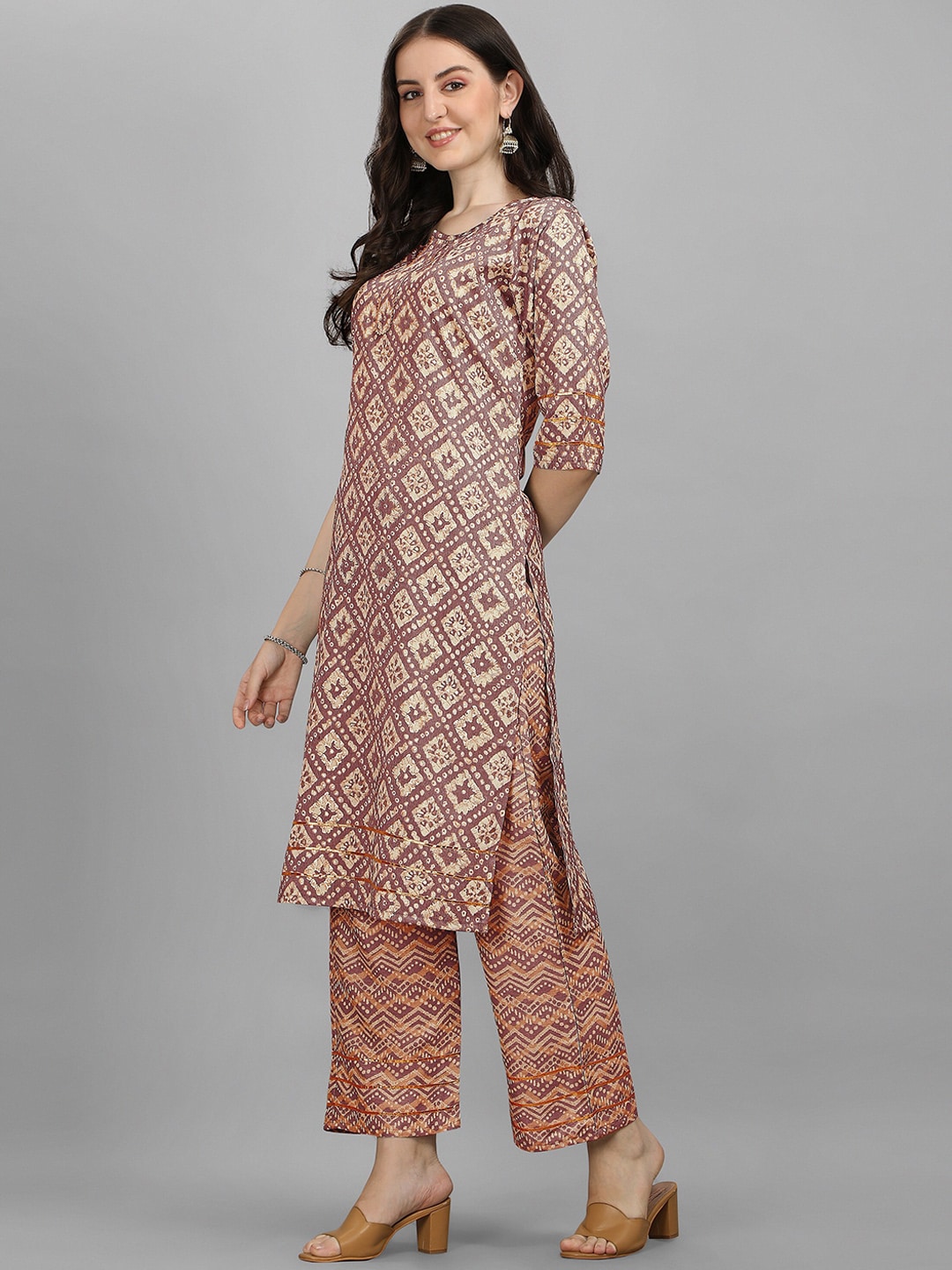 HERE&NOW Women Orange Ethnic Motifs Printed Kurta With Palazzos