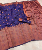 DEIANA'S Beautiful Designer Golden zari Soft Lichi Silk Saree - Navy Blue