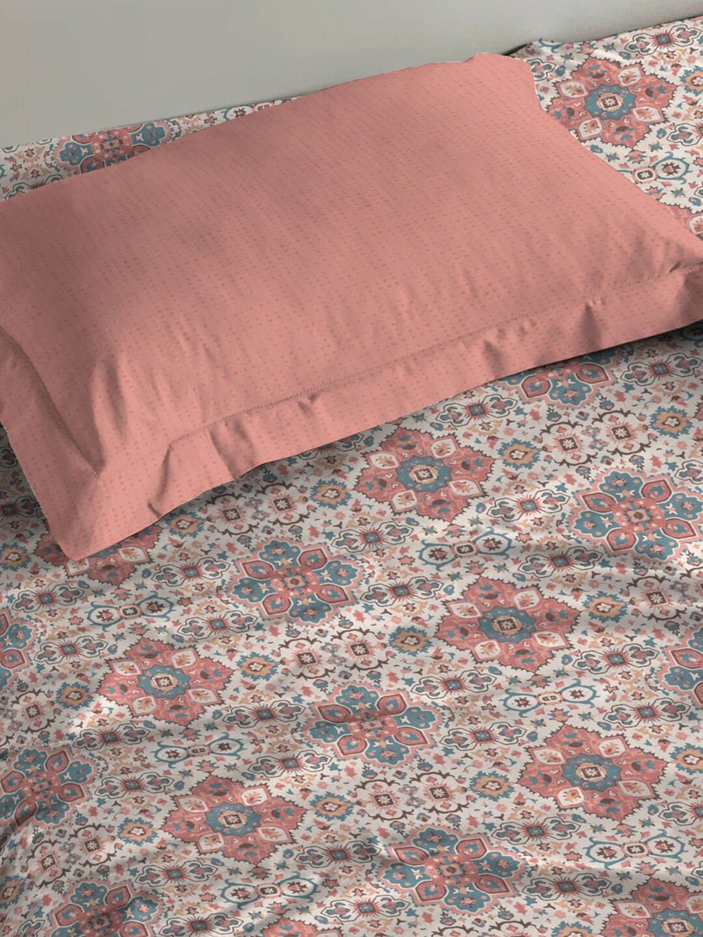 MYTRIDENT Dusk and Dawn Pink Ethnic Motifs Cotton 144 TC Single Bedsheet with 1 Pillow Cover