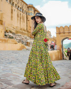Designer Partywear Printed Yellow Pure Maslin Gown - Anbazaar - Distacart