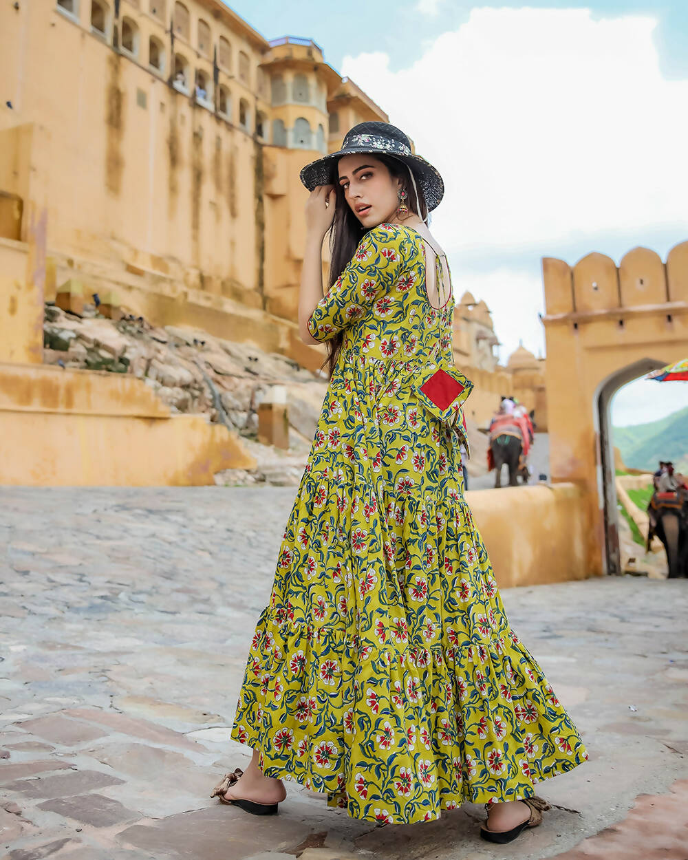 Designer Partywear Printed Yellow Pure Maslin Gown - Anbazaar - Distacart