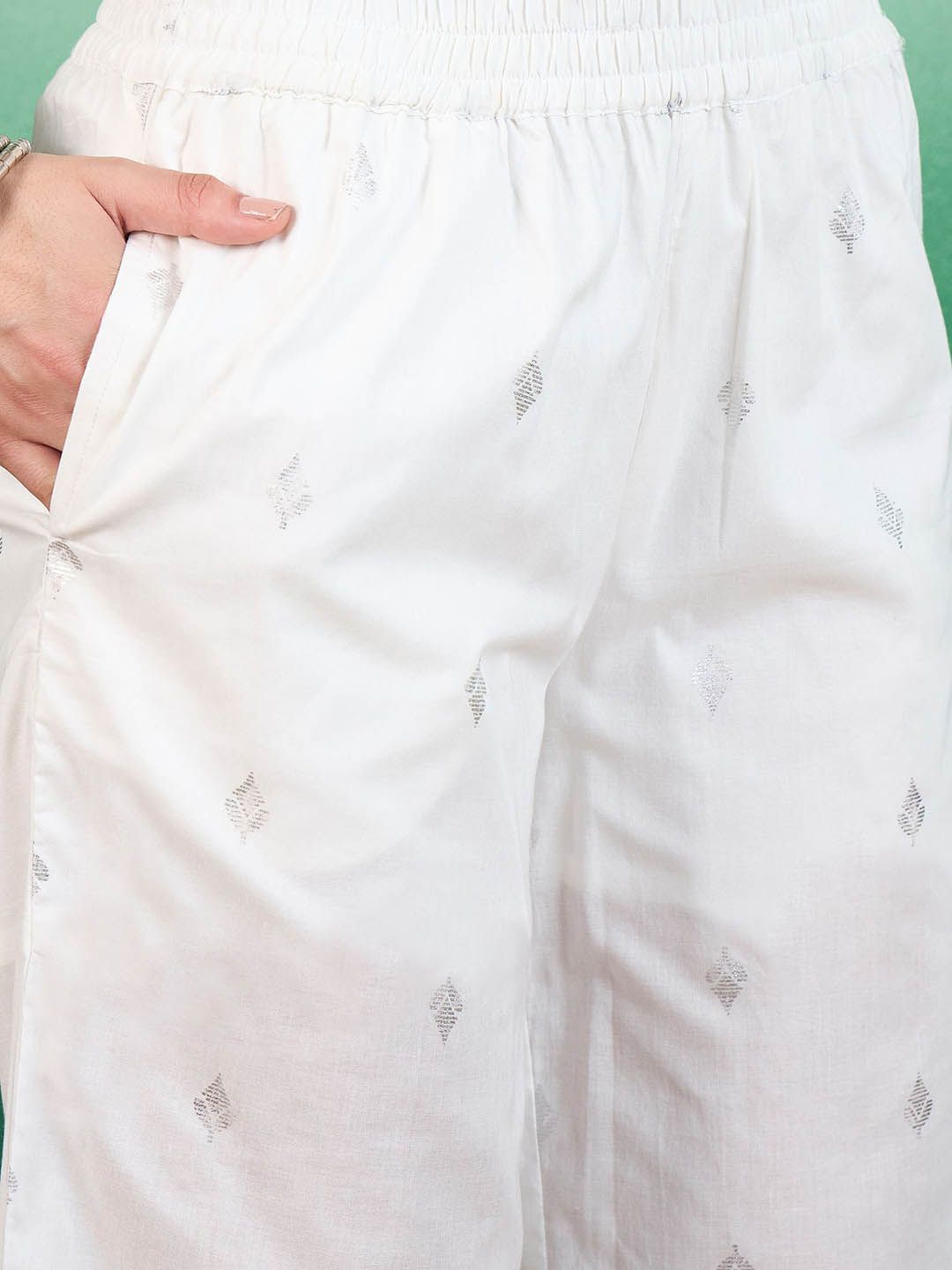 Sangria White Ethnic Motifs Printed Angrakha Kurta With Trouser & Dupatta