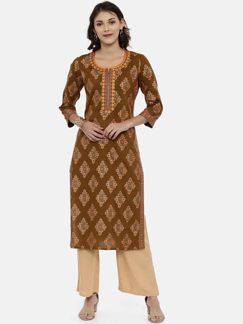 Souchii Beige Solid Flared Palazzos - Distacart
