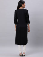 Souchii Women Black Ethnic Motifs Yoke Design Thread Work Kurta - Distacart