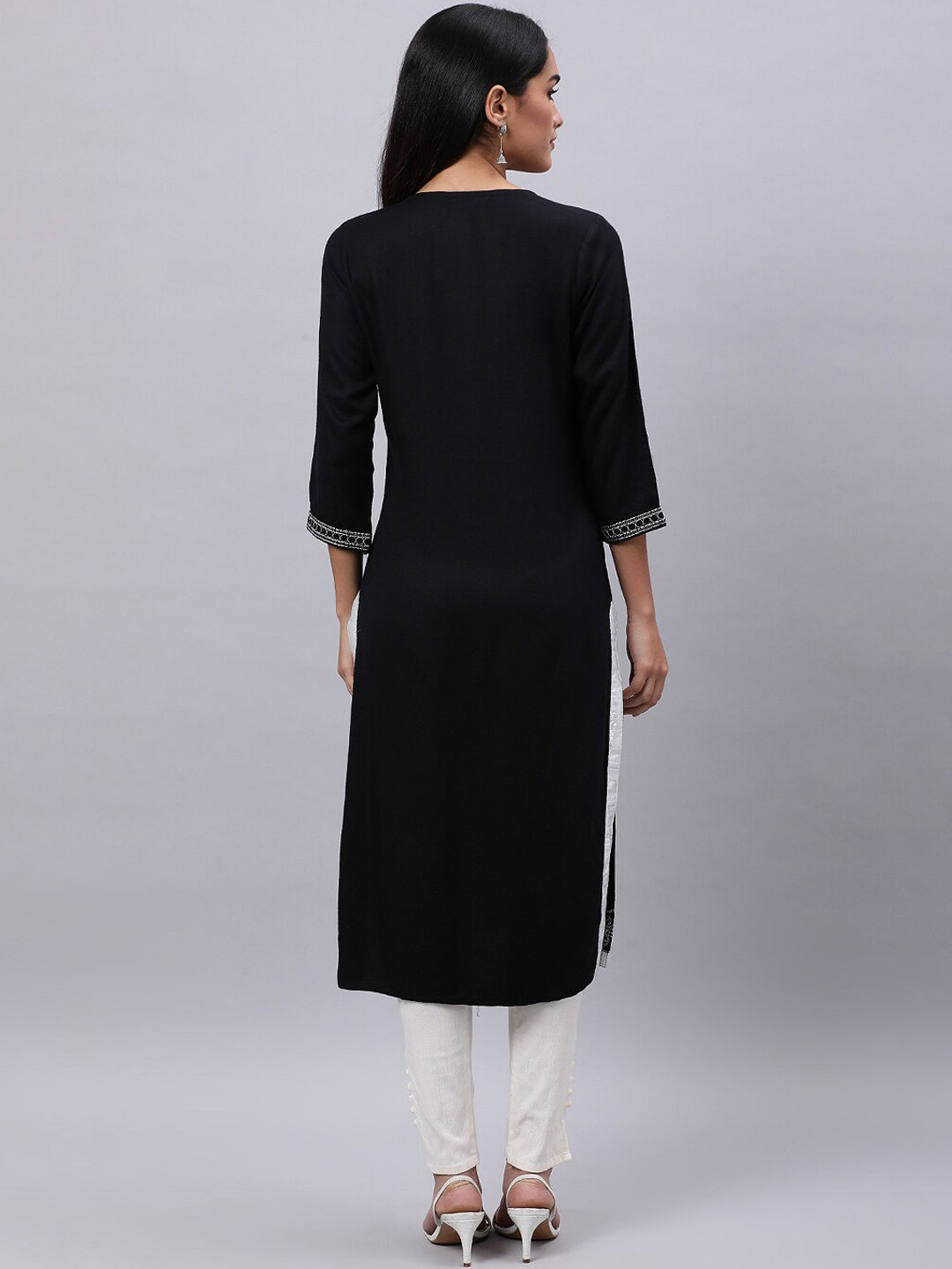 Souchii Women Black Ethnic Motifs Yoke Design Thread Work Kurta - Distacart