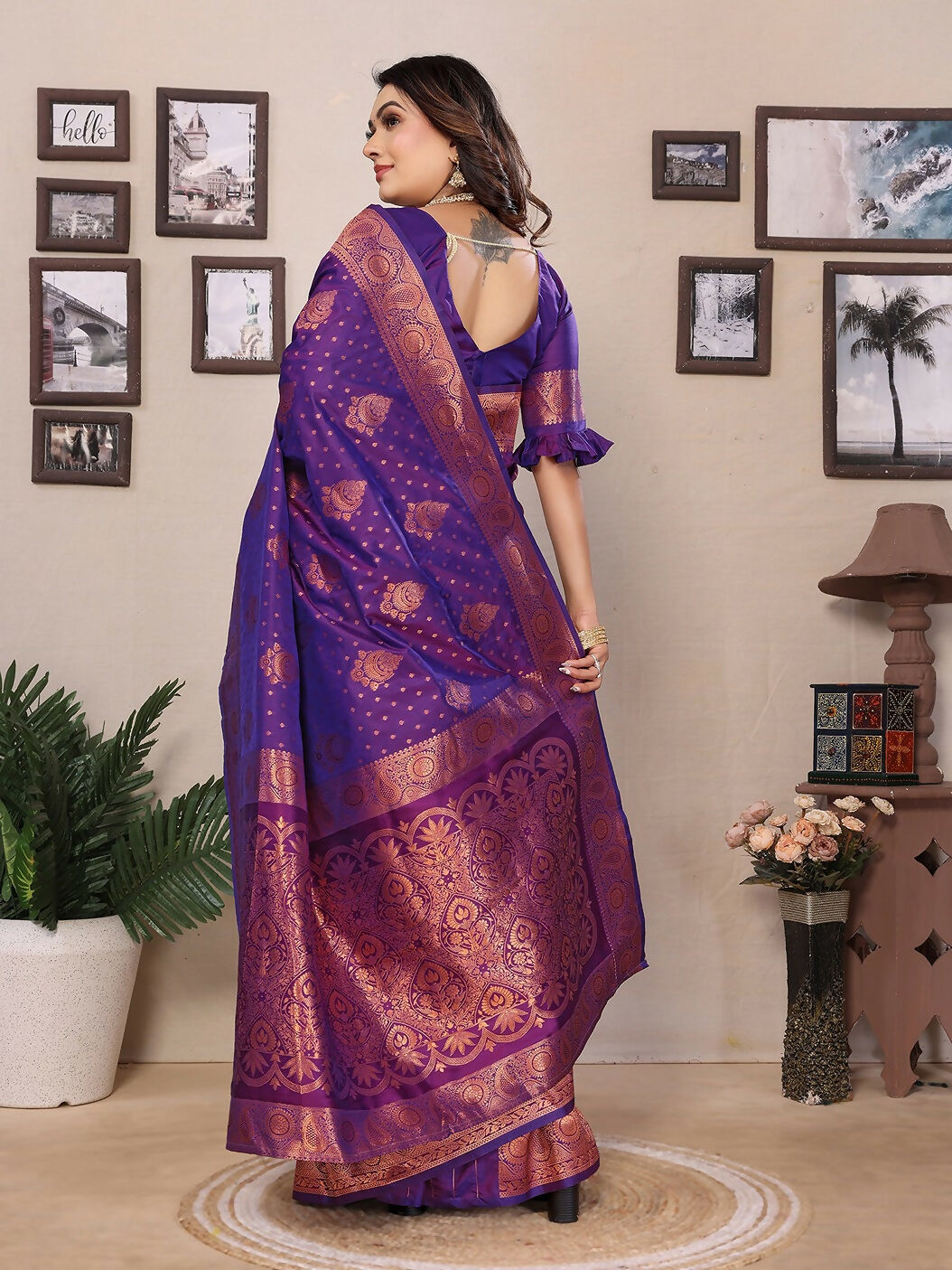 Joban Fashion Banarasi Purple Woven Soft Silk Saree - Distacart