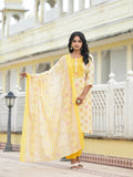 Juniper Women's Yellow Floral Printed Cotton Kurta Pant With Dupatta Set With Sequins & Thread Work