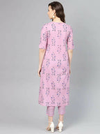 Vamika Printed Cotton Pink Party Wear/Casual Wear Women's Kurta Set/Suit - Distacart