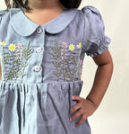 ArthLife Grey Flower Embroidered Dress
