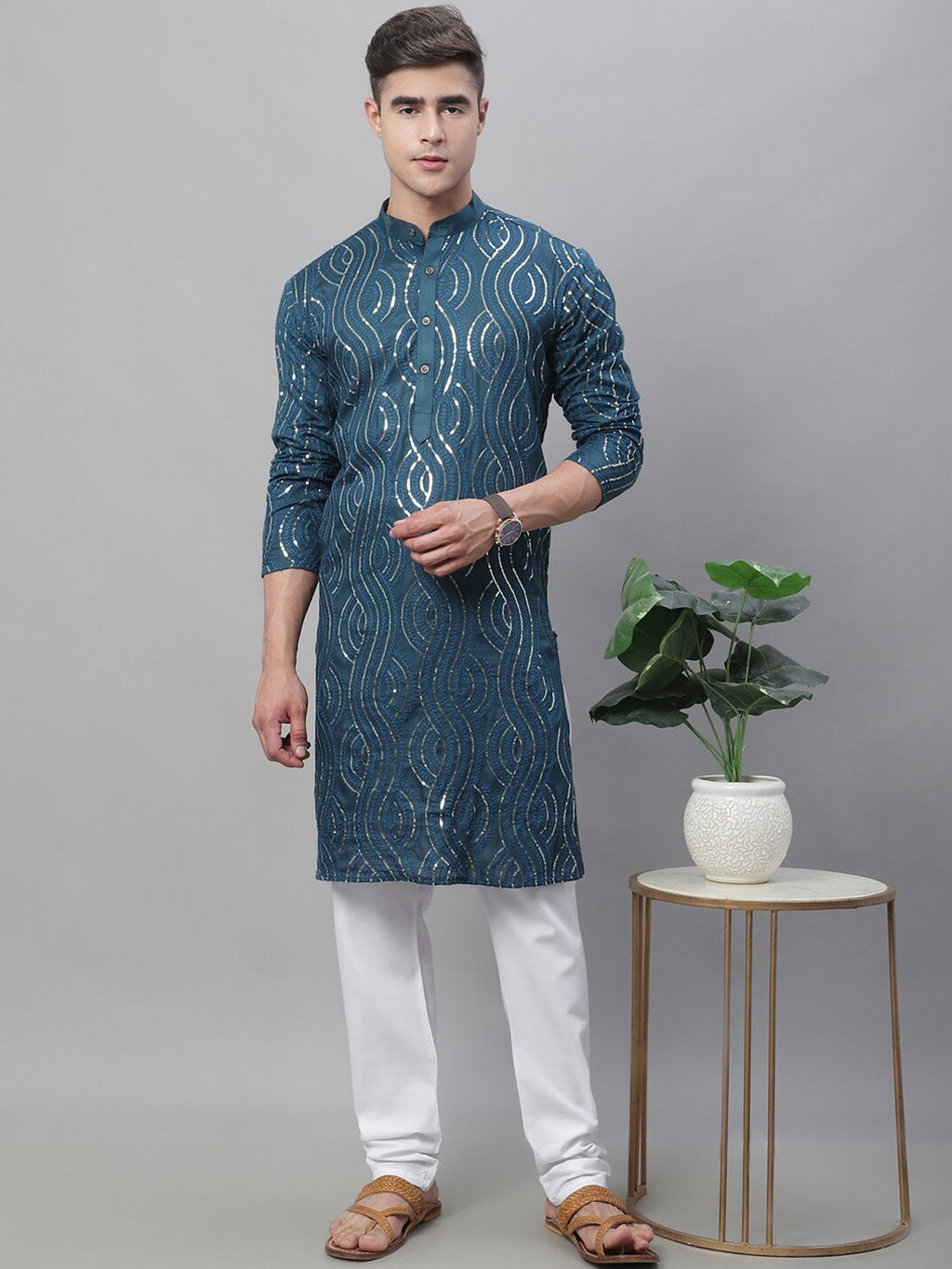 Sojanya Ethnic Motifs Embroidered Sequinned Pure Cotton Kurta