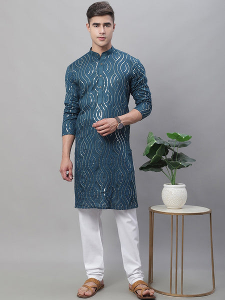Sojanya Ethnic Motifs Embroidered Sequinned Pure Cotton Kurta