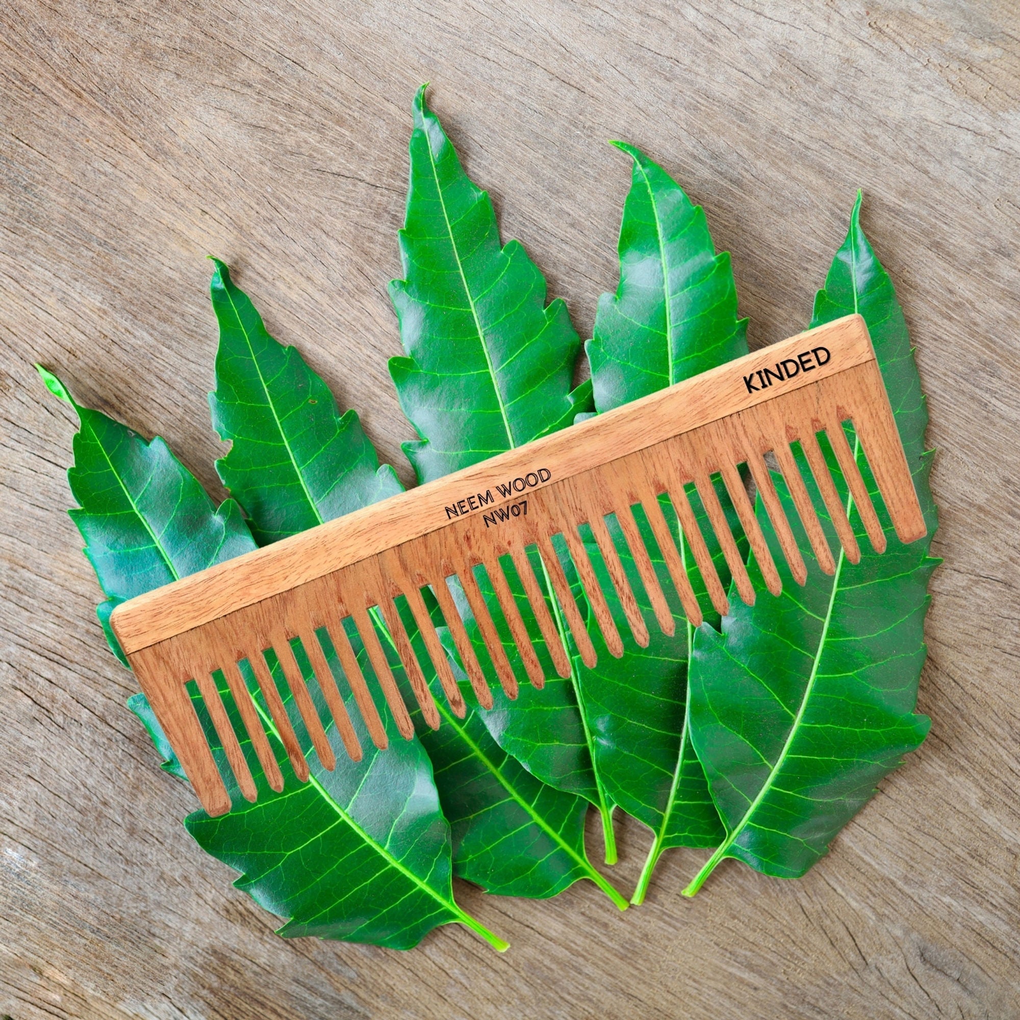 KINDED Handmade Oil Treated Wooden Hair Comb   Neem Wood NW07, Wide Tooth