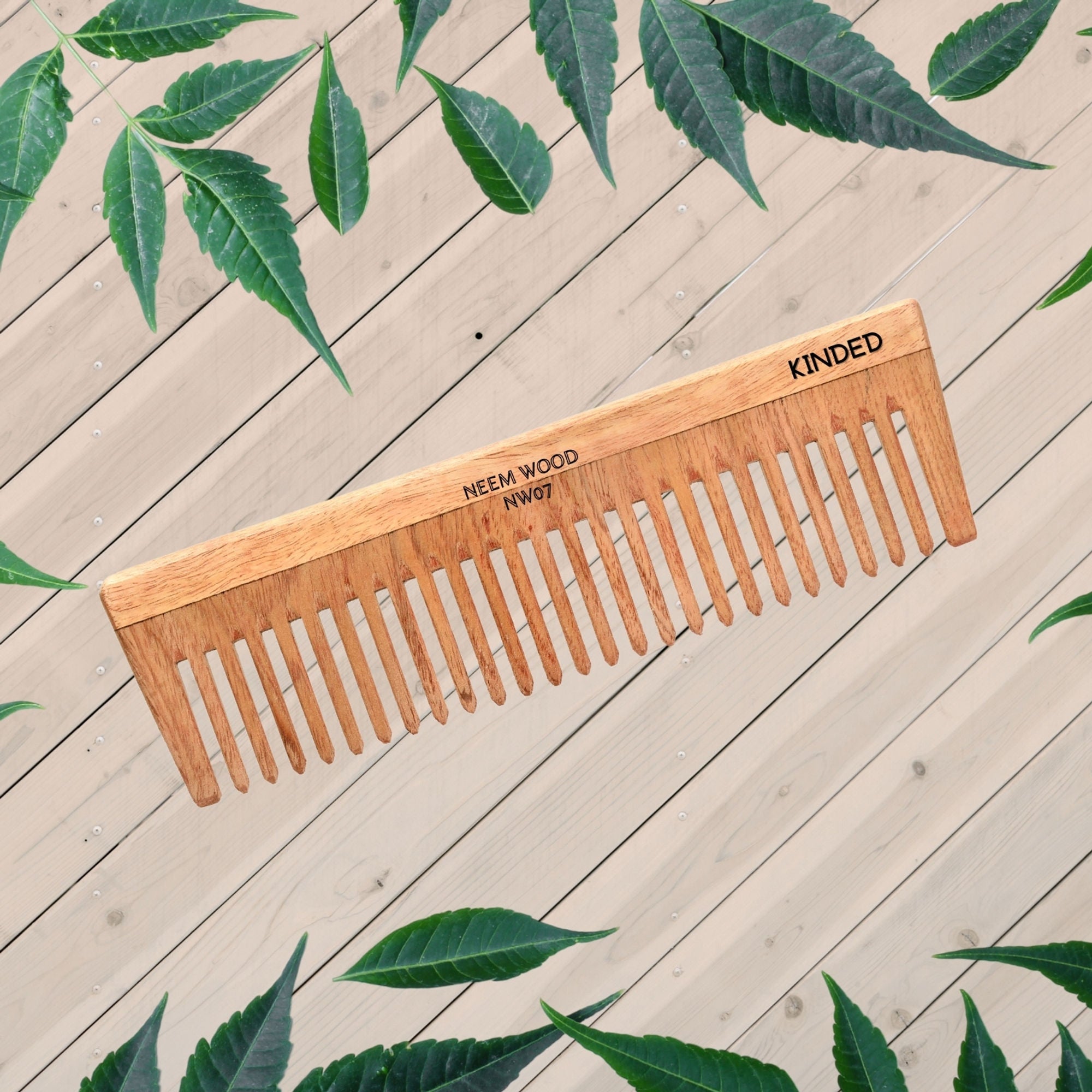 KINDED Handmade Oil Treated Wooden Hair Comb   Neem Wood NW07, Wide Tooth