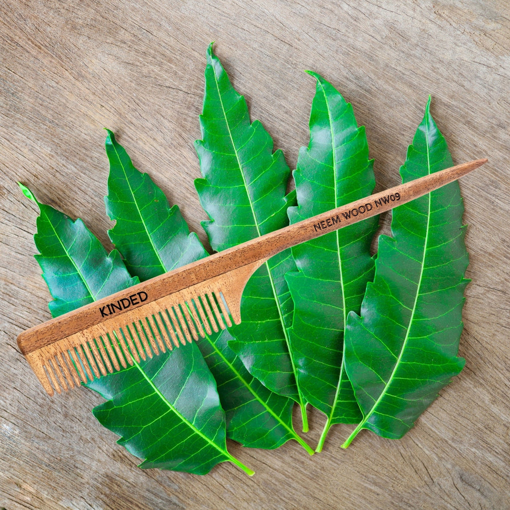 KINDED Handmade Oil Treated Wooden Hair Comb   Neem Wood NW09, Regular Tooth Tail Comb
