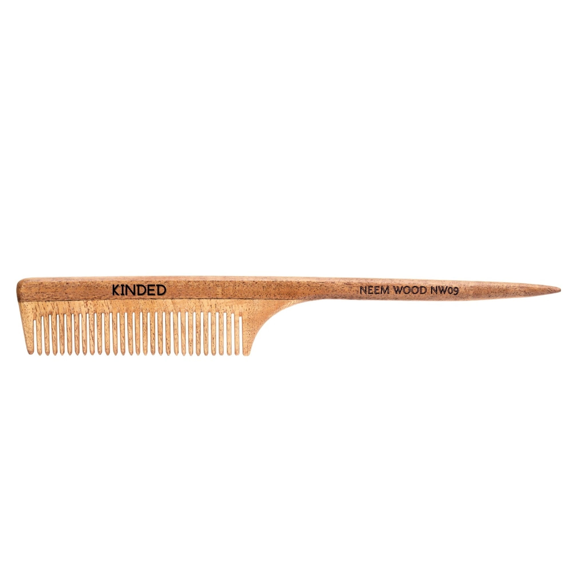 KINDED Handmade Oil Treated Wooden Hair Comb   Neem Wood NW09, Regular Tooth Tail Comb